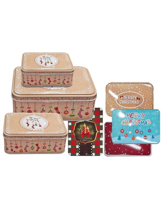 Κουτιά Μεταλλικά Xmas Ορθογώνια σετ=3 τεμ 18x13x6cm 14x10x5cm 12x9x4,5cm Xmasfest 1133816