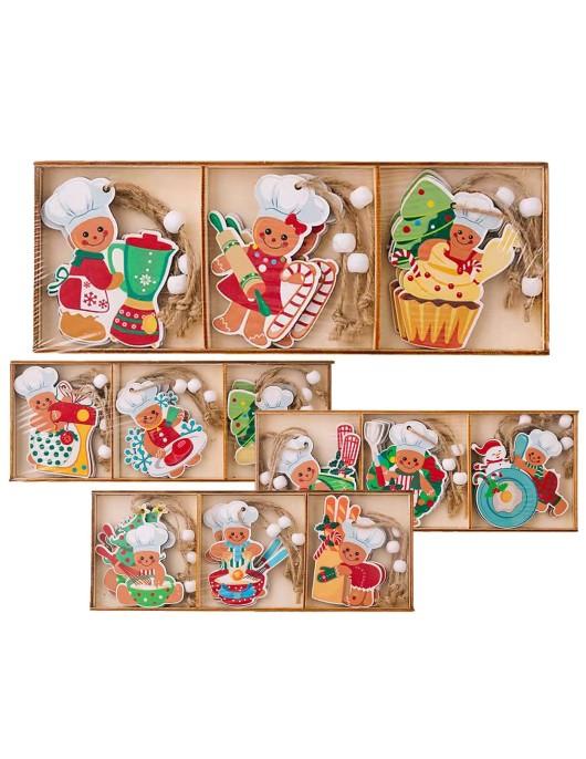 Στολίδια Ξύλινα Μπισκοτούληδες Σετ=9 τεμ 8cm Xmasfest 1133983