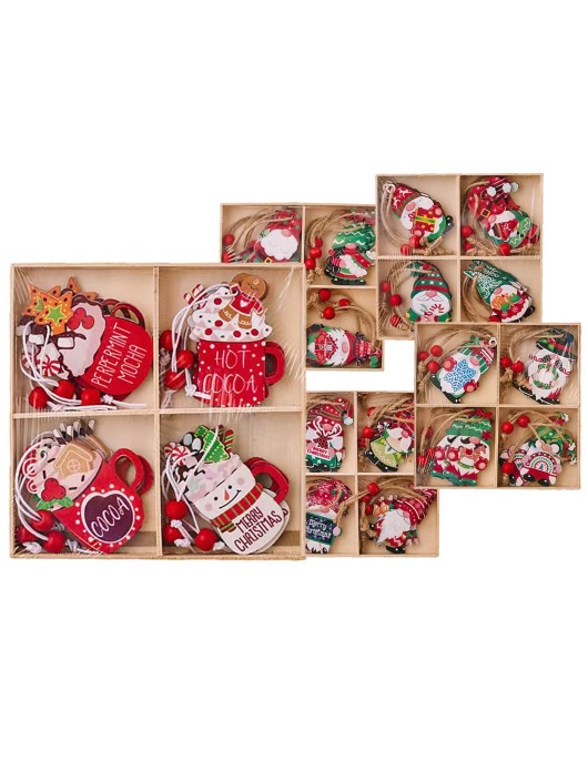 Στολίδια Ξύλινα Χριστουγεννιάτικες Φιγούρες Σετ=12 τεμ 6cm Xmasfest 1133984