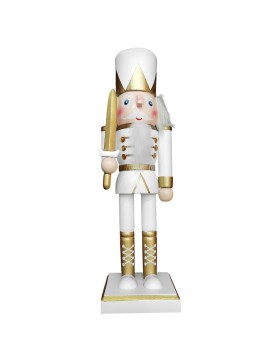 Στρατιώτης Ξύλινος Καρυοθραύστης Χριστουγέννων Λευκός-Χρυσός 25cm Xmasfest 1133987