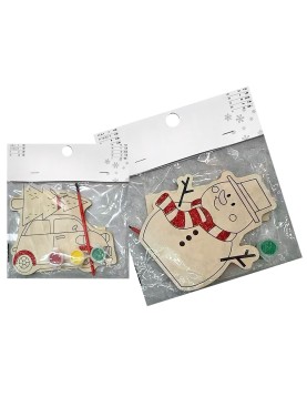 Διακοσμητικό DIY Ξύλινο με Χρώματα &amp; Πινέλο 15x12cm Xmasfest 1133990