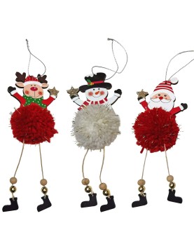 Στολίδι Ξύλινο Φιγούρα με Φουντωτή Μπάλα 20x8cm Xmasfest 1134030