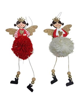 Στολίδι Ξύλινο Αγγελάκι με Φουντωτή Μπάλα 20x9cm Xmasfest 1134031