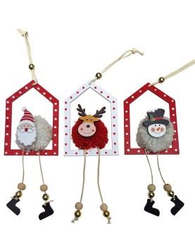 Στολίδι Ξύλινο Σπιτάκι με Φουντωτή Μπάλα 18x7cm Xmasfest 1134032