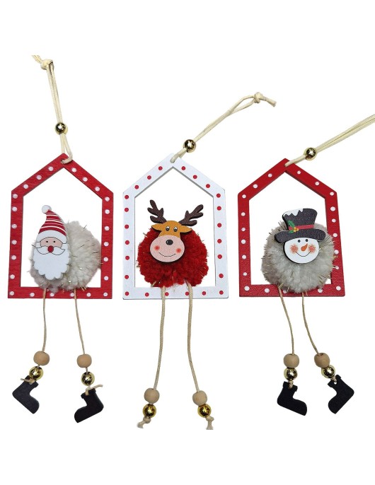 Στολίδι Ξύλινο Σπιτάκι με Φουντωτή Μπάλα 18x7cm Xmasfest 1134032