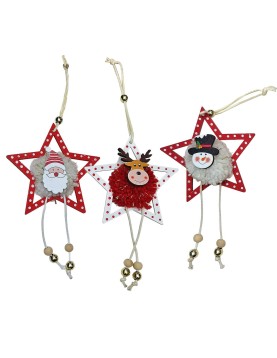 Στολίδι Ξύλινο Αστέρι με Φουντωτή Μπάλα 18x10cm Xmasfest 1134033