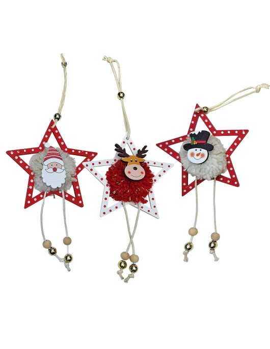 Στολίδι Ξύλινο Αστέρι με Φουντωτή Μπάλα 18x10cm Xmasfest 1134033