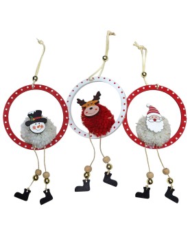 Στολίδι Ξύλινο Μπάλα με Φουντωτή Μπάλα Μέσα 18x10cm Xmasfest 1134034