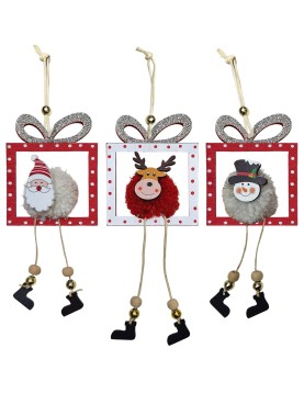 Στολίδι Ξύλινο Δωράκι με Φουντωτή Μπάλα 18x10cm Xmasfest 1134035