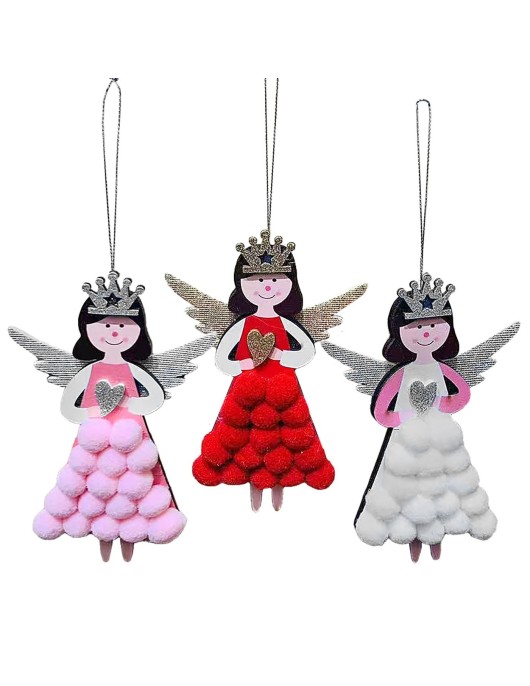 Στολίδι Ξύλινο Αγγελάκι με Φουντίτσες 14x10cm Xmasfest 1134037