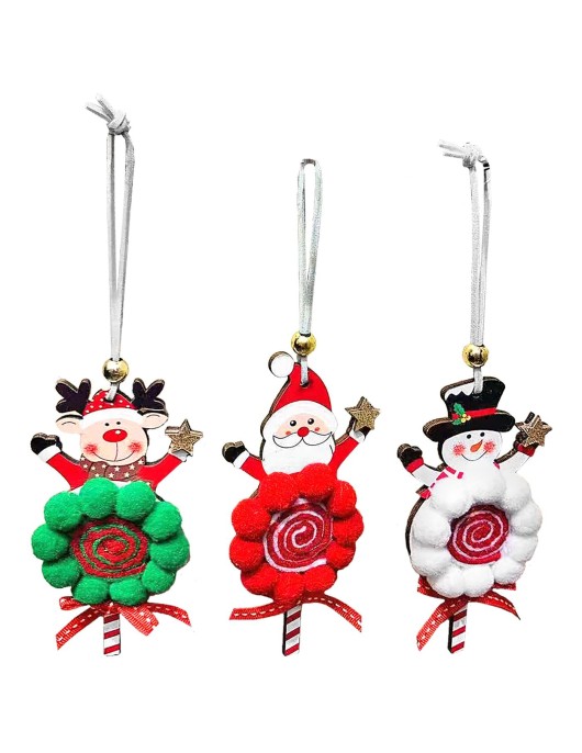 Στολίδι Ξύλινο Άγιος σε Γλειφιτζούρι με Φουντίτσες 13x6cm Xmasfest 1134038