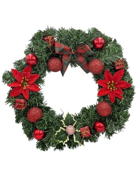 Στεφάνι Κόκκινο με Αλεξανδρινά, Κουκουνάρια ø40cm Xmasfest 11387