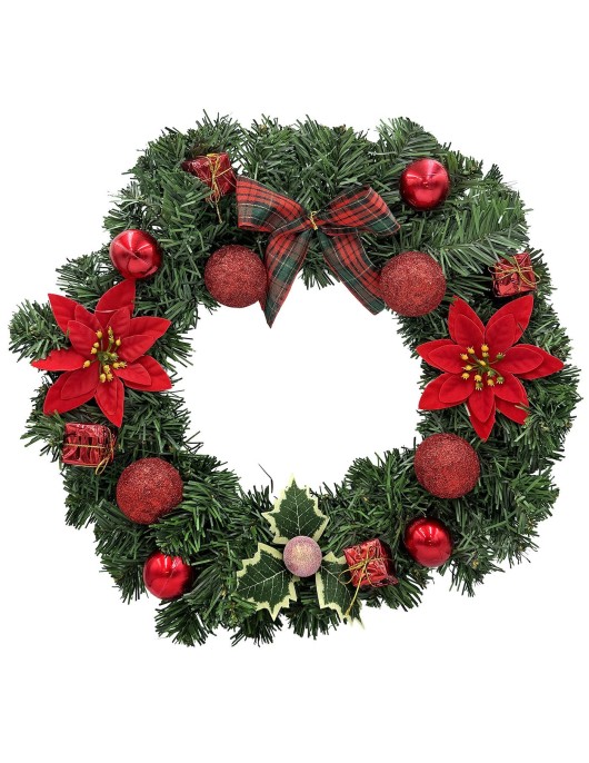 Στεφάνι Κόκκινο με Αλεξανδρινά, Κουκουνάρια ø40cm Xmasfest 11387