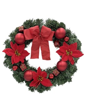 Στεφάνι Κόκκινο με Αλεξανδρινά, Μπάλες ø40cm Xmasfest 11388